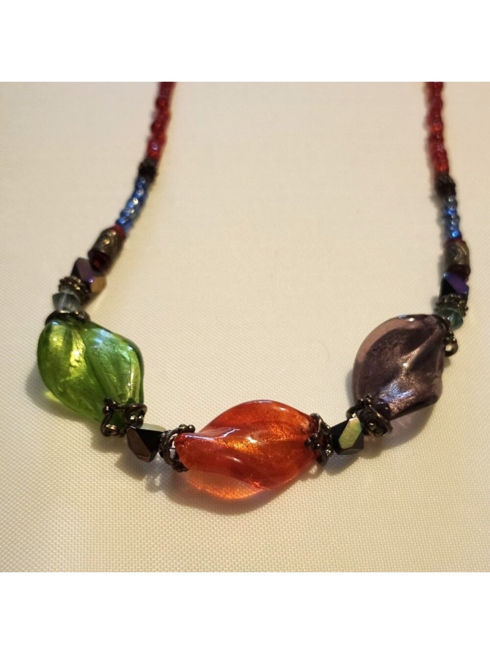 Dichroic Fused Glass Beaded Necklace You And I Bohemian Colorful Sparkly